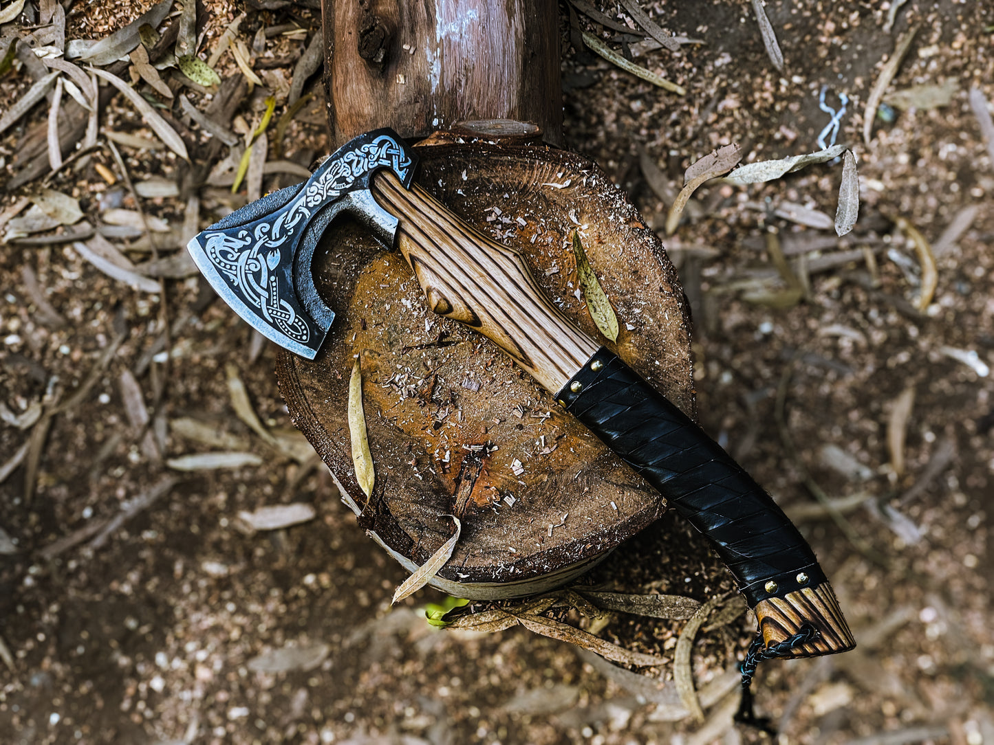 Handmade Viking Axe with Engraved Carbon Steel Blade | Custom Wood Handle | Tactical & Decorative Hatche