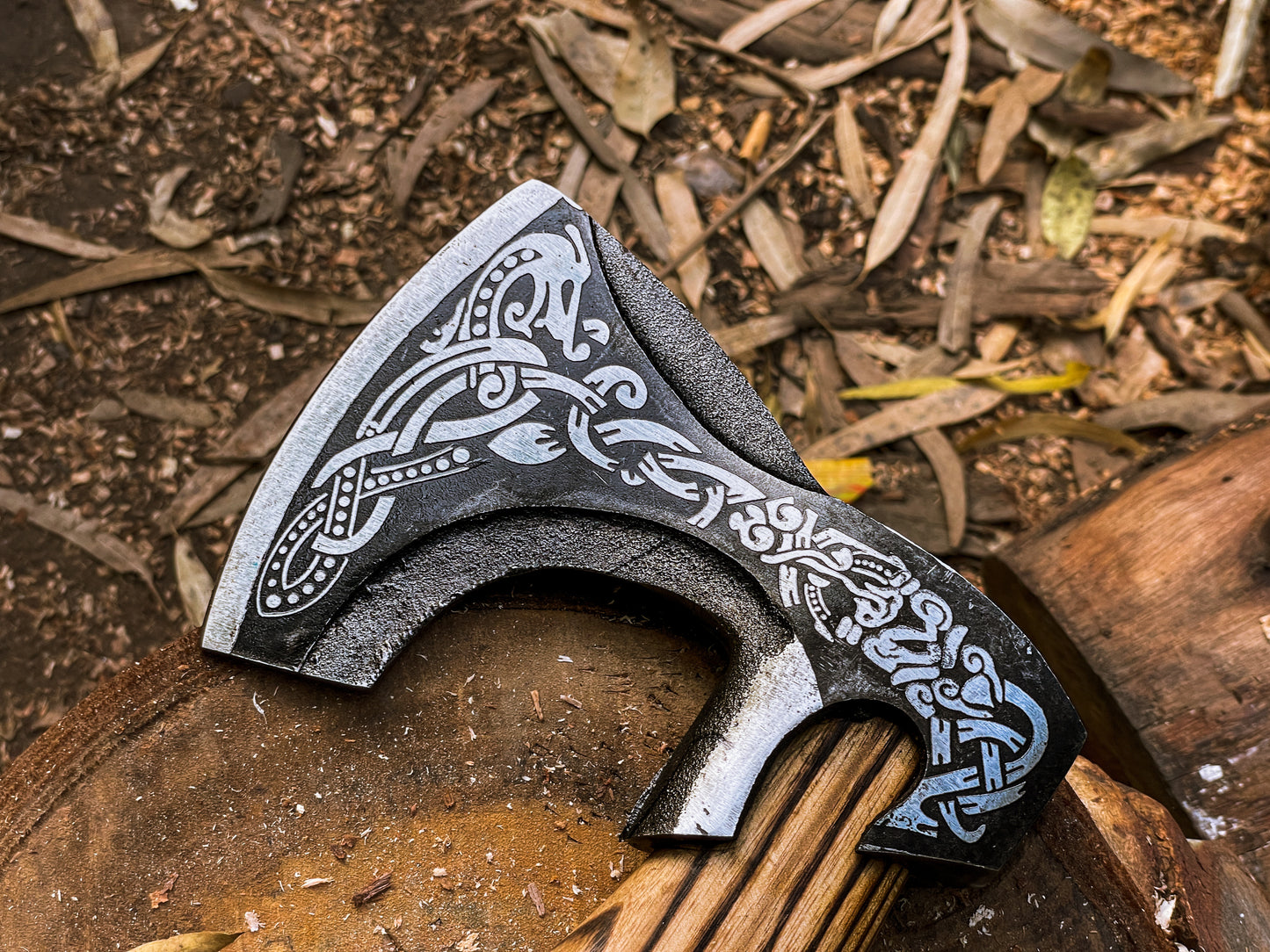 Handmade Viking Axe with Engraved Carbon Steel Blade | Custom Wood Handle | Tactical & Decorative Hatche