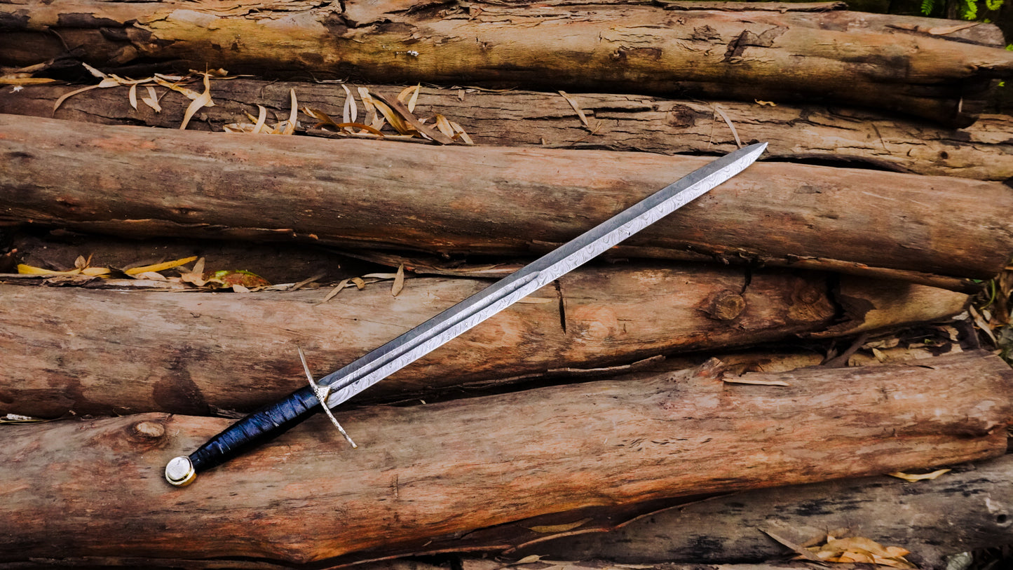 Bundle of 10 Handmade Damascus Steel Swords | Custom Medieval Style Swords with Leather Sheaths