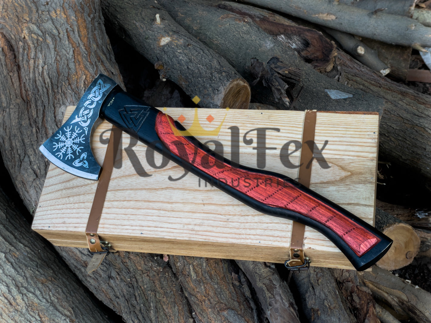 Hand-Forged Viking Axe – Custom Engraved Norse Battle Axe | Carbon Steel Camping Hatchet with Leather Wrapped Handle | Best Gift for Him