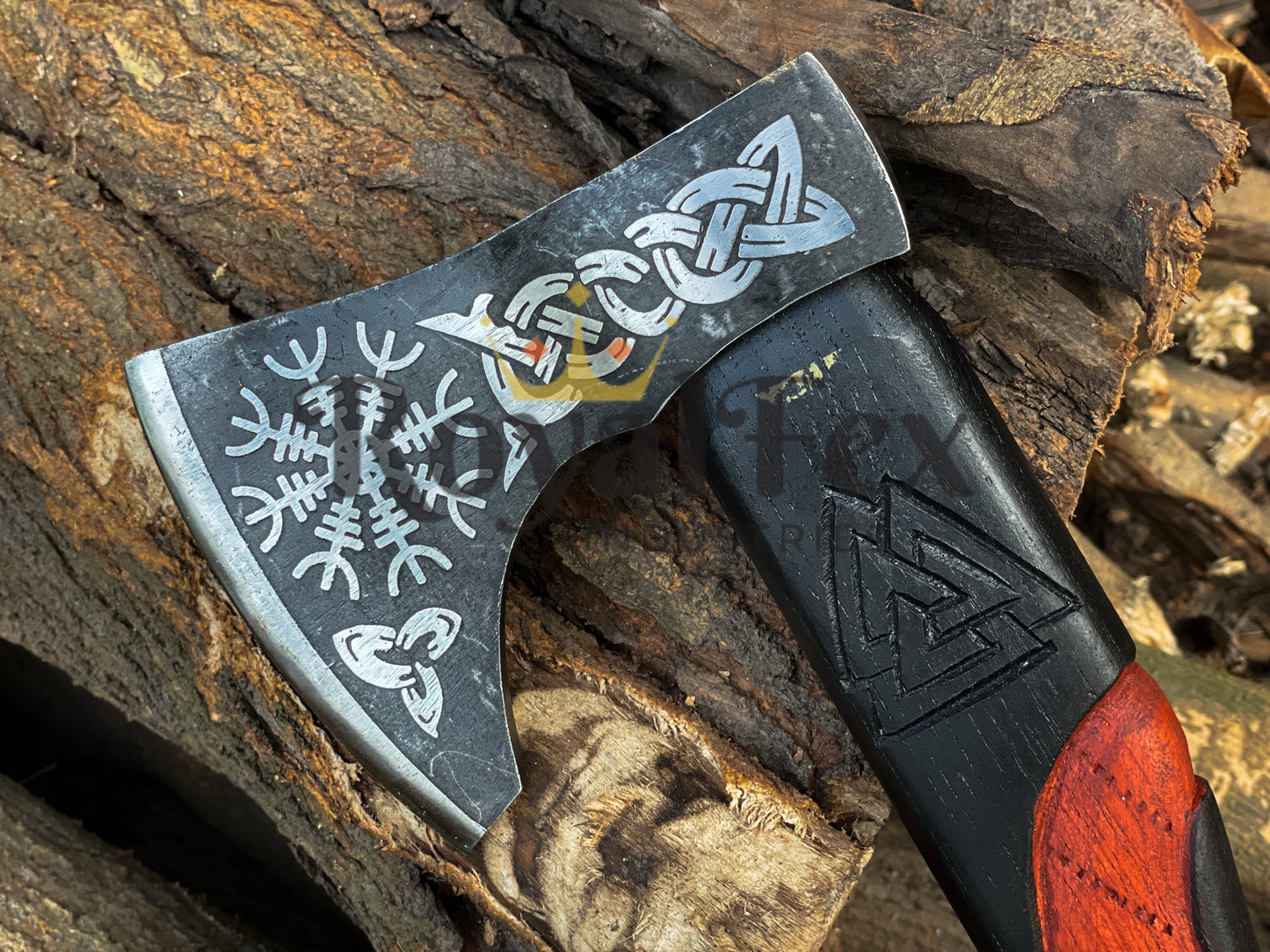 Hand-Forged Viking Axe – Custom Engraved Norse Battle Axe | Carbon Steel Camping Hatchet with Leather Wrapped Handle | Best Gift for Him