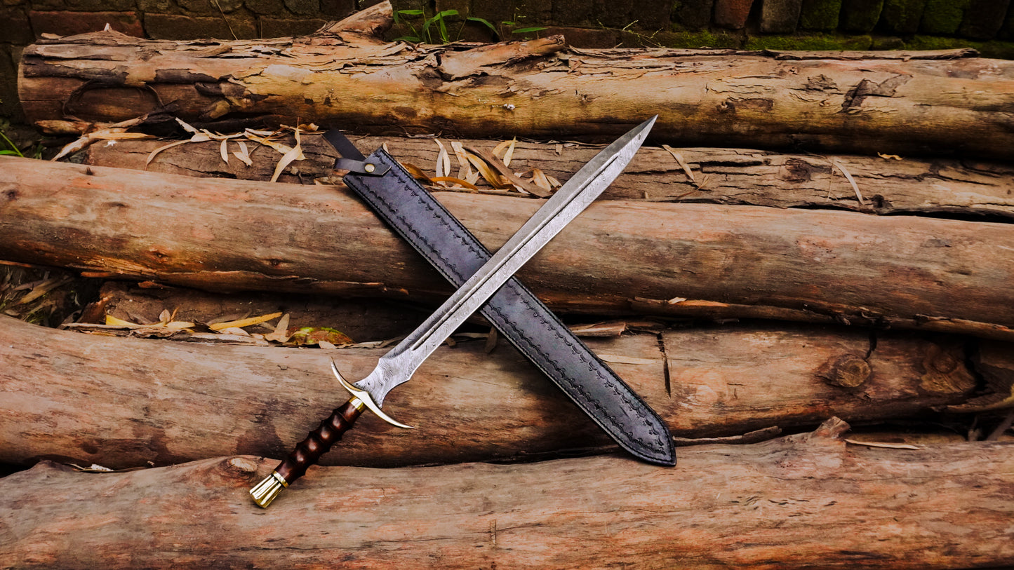 Bundle of 10 Handmade Damascus Steel Swords | Custom Medieval Style Swords with Leather Sheaths
