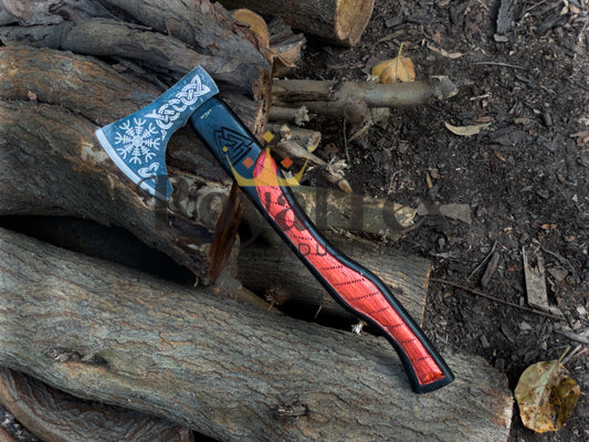 Hand-Forged Viking Axe – Custom Engraved Norse Battle Axe | Carbon Steel Camping Hatchet with Leather Wrapped Handle | Best Gift for Him