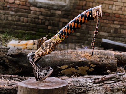 Set of 4 Hand-Forged Viking Axes – Carbon Steel Axes with Ash Wood Handles & Leather Sheaths | Norse Axe Gift Set for Him – Birthday, Anniversary, Groomsmen