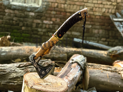 Set of 4 Hand-Forged Viking Axes – Carbon Steel Axes with Ash Wood Handles & Leather Sheaths | Norse Axe Gift Set for Him – Birthday, Anniversary, Groomsmen