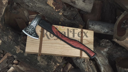 Hand-Forged Viking Axe – Custom Engraved Norse Battle Axe | Carbon Steel Camping Hatchet with Leather Wrapped Handle | Best Gift for Him