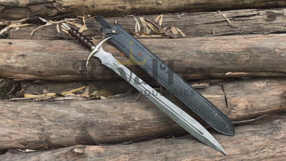 Bundle of 10 Handmade Damascus Steel Swords | Custom Medieval Style Swords with Leather Sheaths